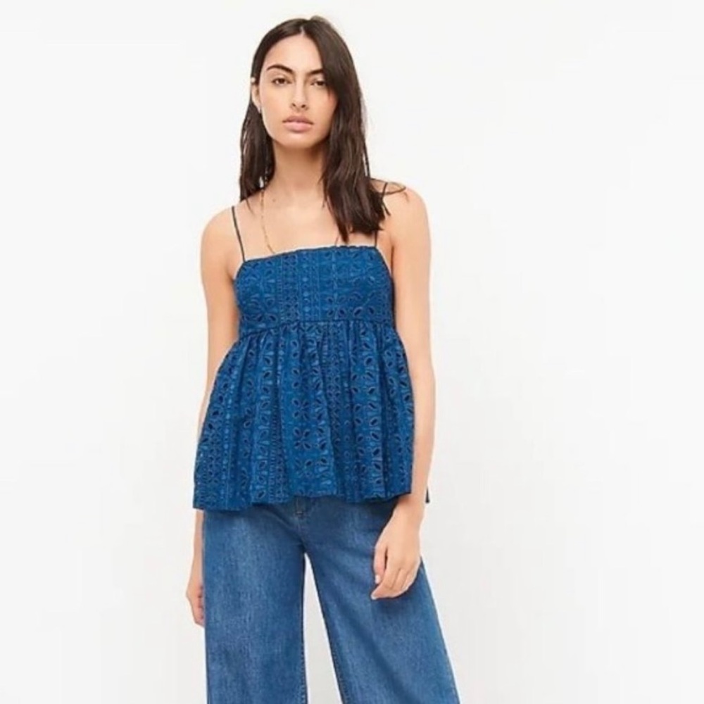 J. CREW LARGE SEAPORT BLUE EYELET CAMISOLE